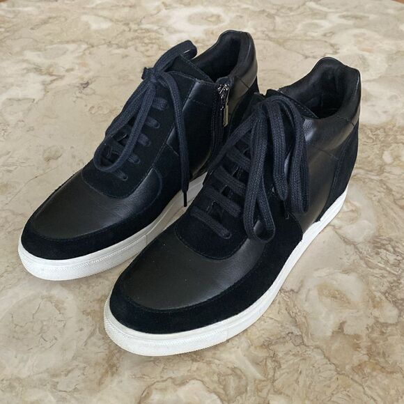 Blondo Goldy Wedge Sneakers Black Leather & Suede - Picture 2 of 15